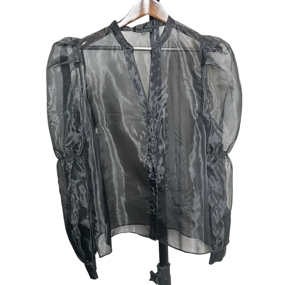 Eloquii Tops - Eloquii Size 16 Sheer Top Leg of Mutton Sleeve Button Up Nylon Party Glam
